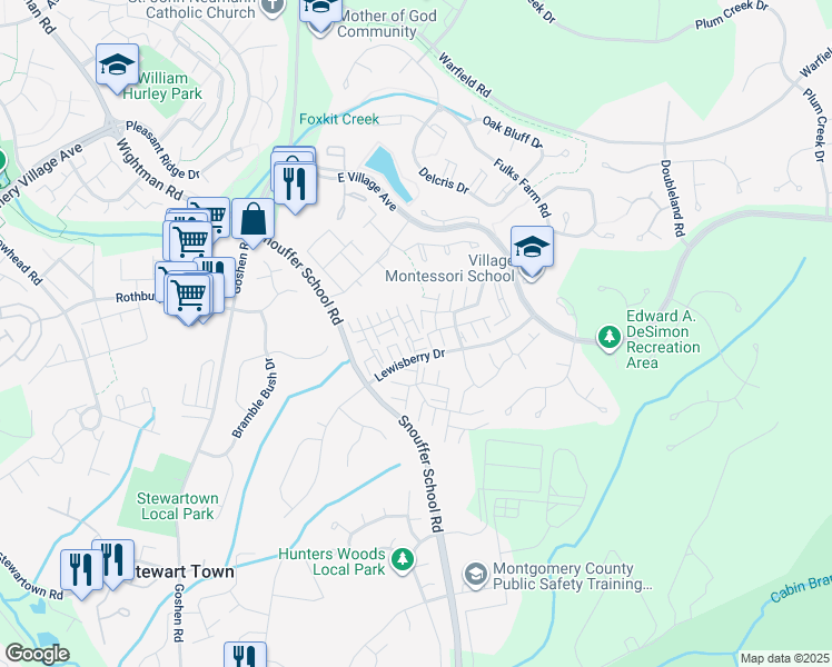 map of restaurants, bars, coffee shops, grocery stores, and more near 8702 Drexel Hill Place in Gaithersburg