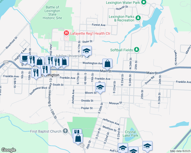map of restaurants, bars, coffee shops, grocery stores, and more near 1824 Franklin Avenue in Lexington
