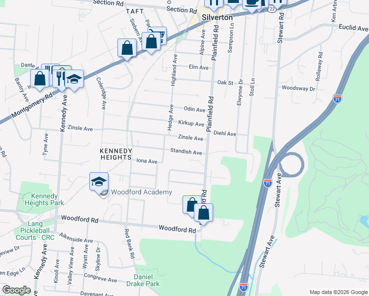 map of restaurants, bars, coffee shops, grocery stores, and more near 3938 Standish Avenue in Cincinnati