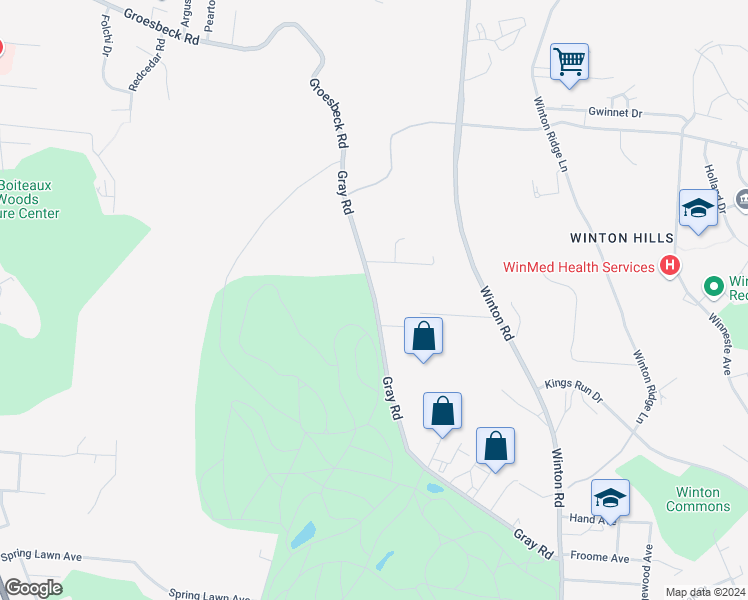 map of restaurants, bars, coffee shops, grocery stores, and more near 4745 Gray Road in Cincinnati