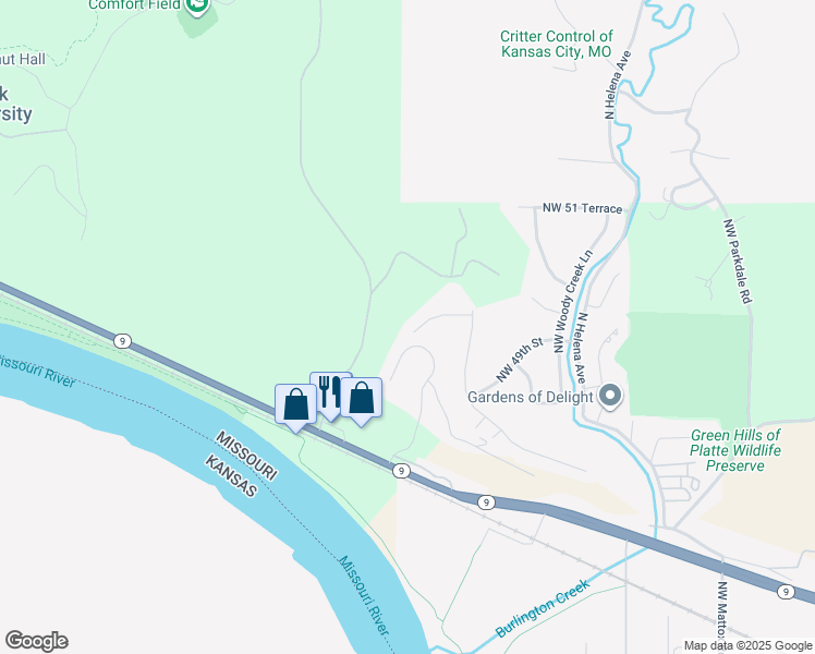 map of restaurants, bars, coffee shops, grocery stores, and more near 6708 50th in Kansas City