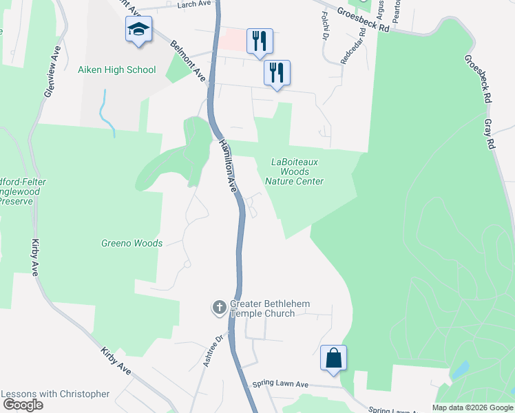 map of restaurants, bars, coffee shops, grocery stores, and more near 5300 Hamilton Avenue in Cincinnati