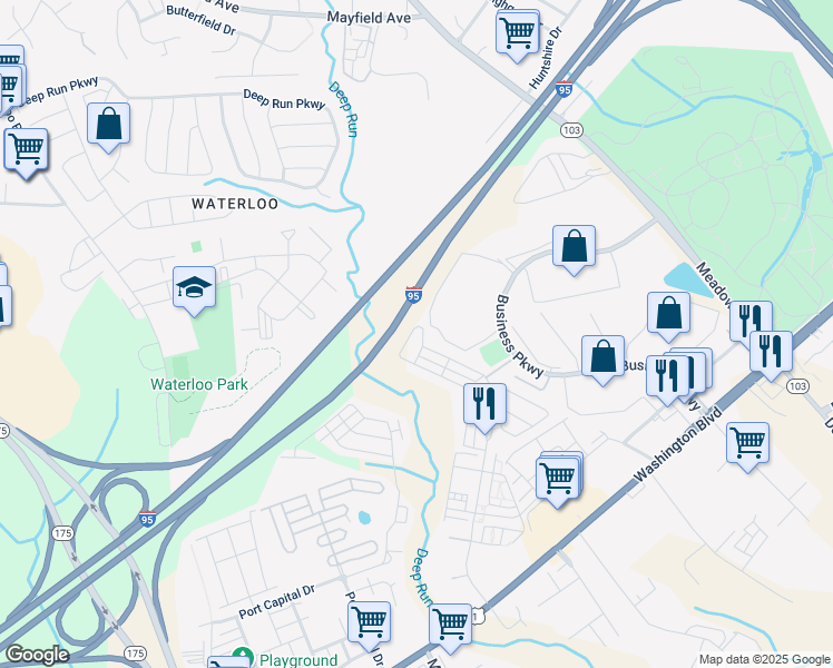 map of restaurants, bars, coffee shops, grocery stores, and more near 8074 Potter Place in Elkridge