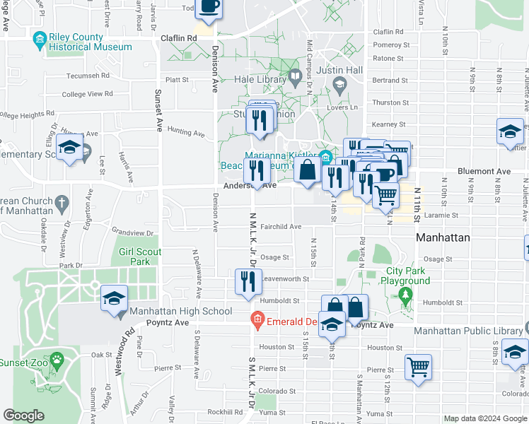 map of restaurants, bars, coffee shops, grocery stores, and more near 1628 Fairchild Avenue in Manhattan