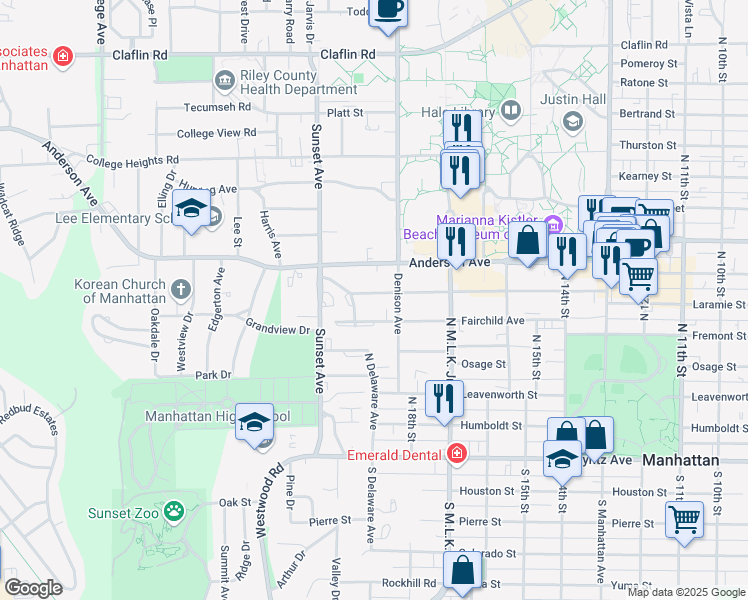 map of restaurants, bars, coffee shops, grocery stores, and more near 1815 Laramie Street in Manhattan