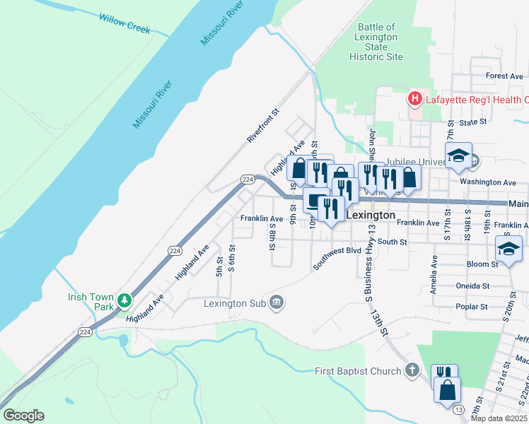 map of restaurants, bars, coffee shops, grocery stores, and more near 714 Franklin Avenue in Lexington