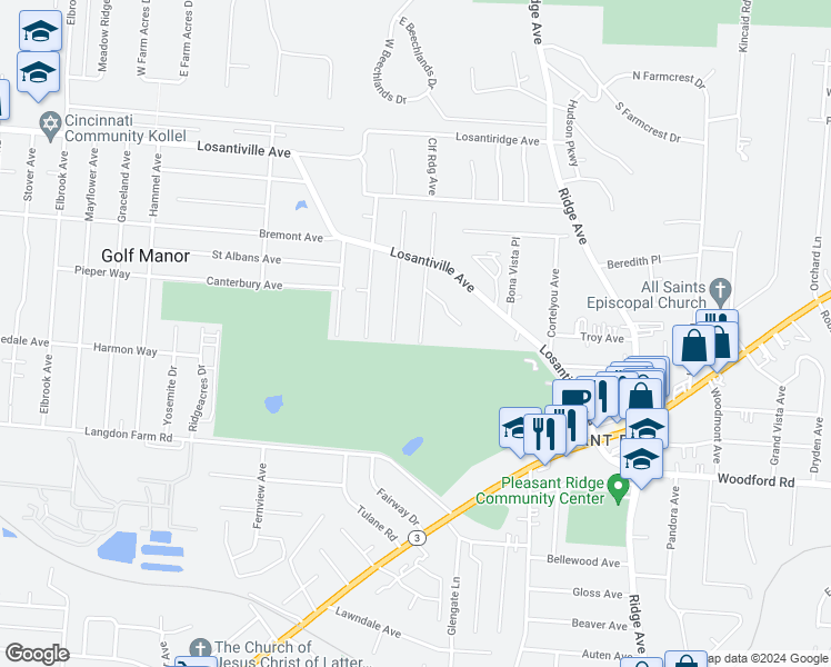 map of restaurants, bars, coffee shops, grocery stores, and more near 6200 Girard Avenue in Cincinnati