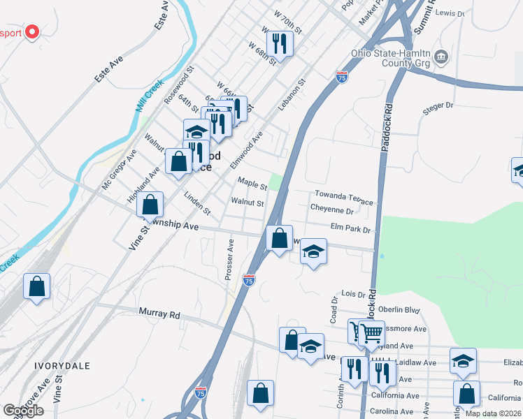 map of restaurants, bars, coffee shops, grocery stores, and more near 7 Linden Street in Cincinnati