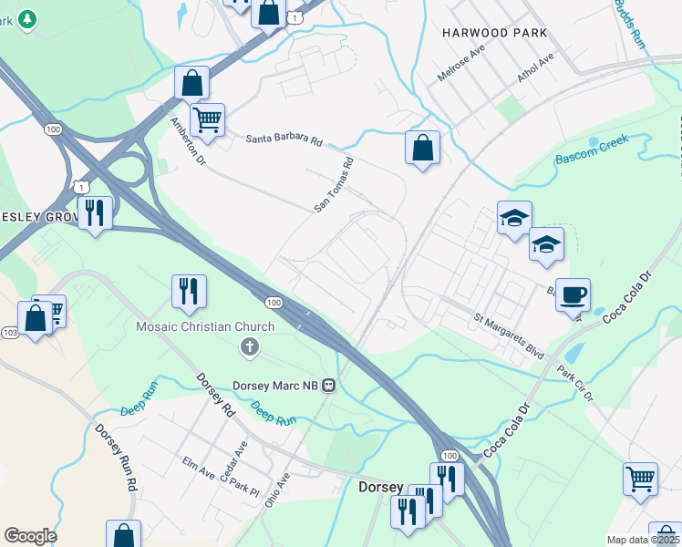 map of restaurants, bars, coffee shops, grocery stores, and more near 8021 Potter Place in Elkridge