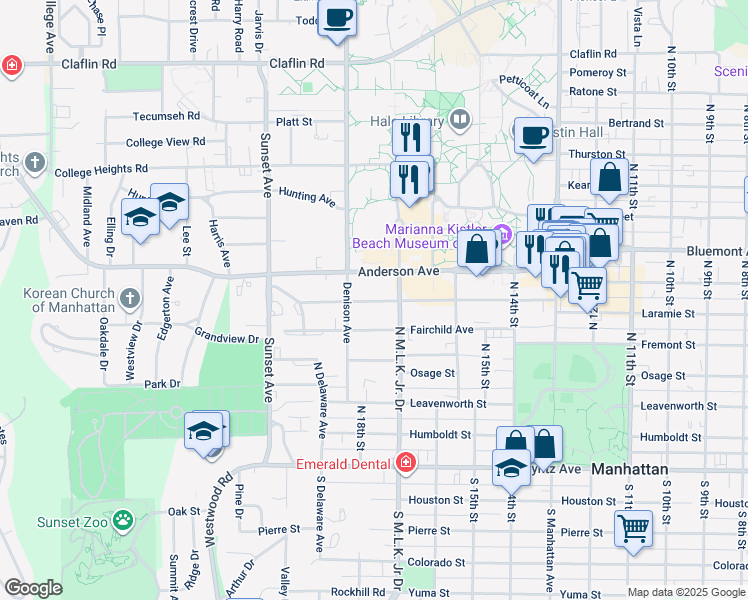 map of restaurants, bars, coffee shops, grocery stores, and more near 423 Denison Avenue in Manhattan