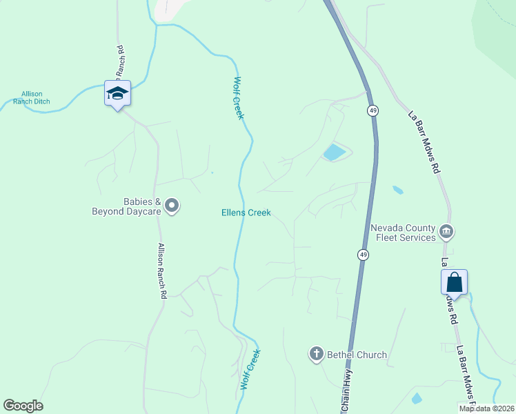 map of restaurants, bars, coffee shops, grocery stores, and more near 10350 Smith Road in Grass Valley