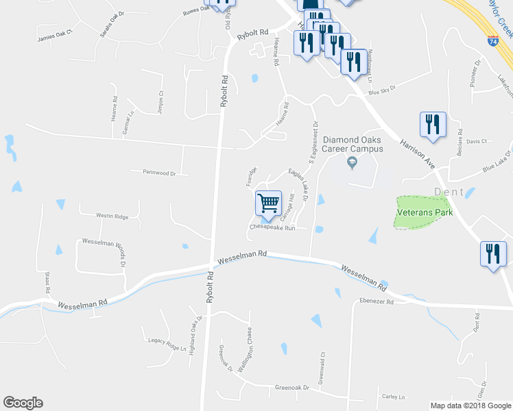 map of restaurants, bars, coffee shops, grocery stores, and more near 5161 Shoreview Run in Cincinnati