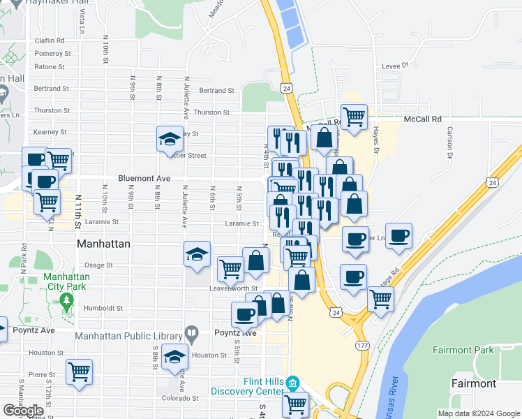 map of restaurants, bars, coffee shops, grocery stores, and more near 615 North 4th Street in Manhattan