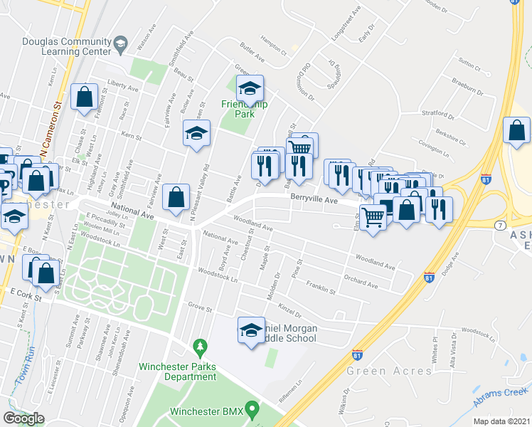 map of restaurants, bars, coffee shops, grocery stores, and more near 712 Frederick Avenue in Winchester