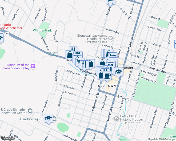 map of restaurants, bars, coffee shops, grocery stores, and more near 227 Amherst Street in Winchester