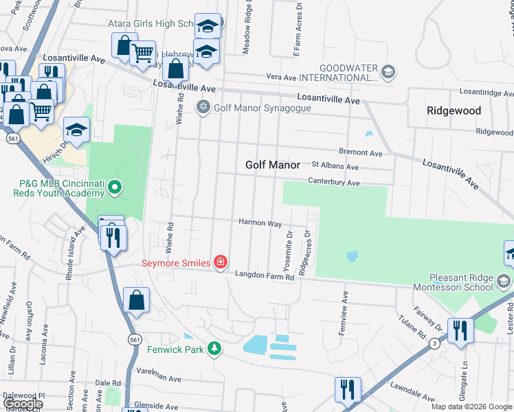 map of restaurants, bars, coffee shops, grocery stores, and more near 6254 Graceland Avenue in Cincinnati