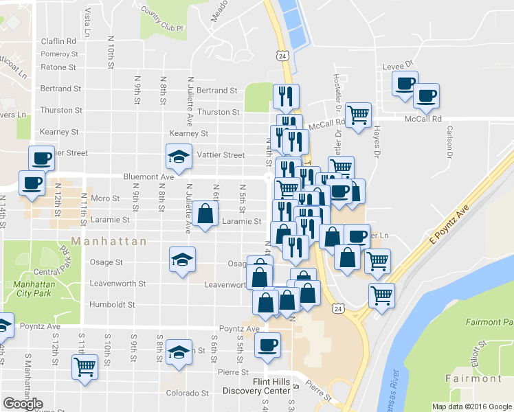 map of restaurants, bars, coffee shops, grocery stores, and more near 416 Moro Street in Manhattan