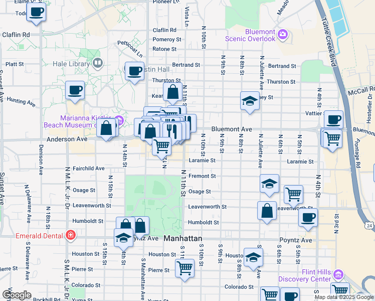 map of restaurants, bars, coffee shops, grocery stores, and more near 615 North 11th Street in Manhattan