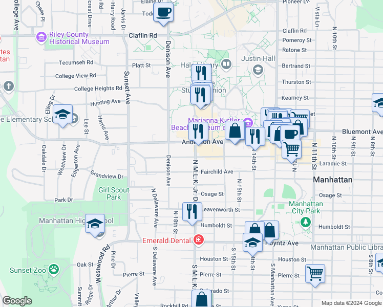 map of restaurants, bars, coffee shops, grocery stores, and more near 1701 Anderson Avenue in Manhattan