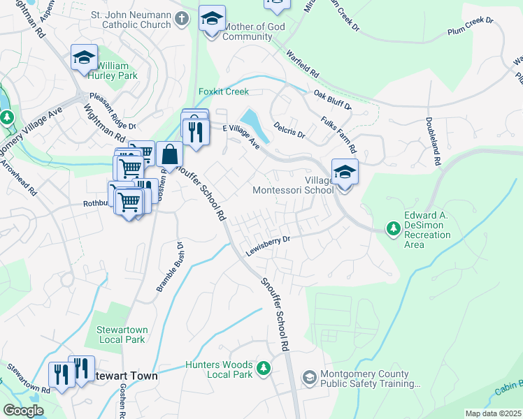 map of restaurants, bars, coffee shops, grocery stores, and more near 19938 Drexel Hill Circle in Gaithersburg