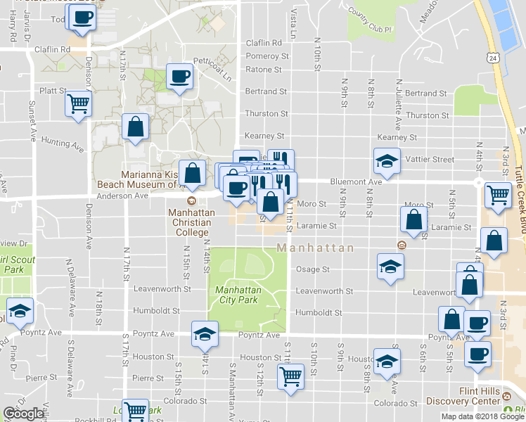 map of restaurants, bars, coffee shops, grocery stores, and more near 620 North 12th Street in Manhattan