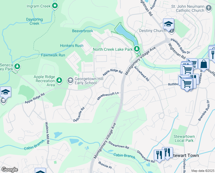 map of restaurants, bars, coffee shops, grocery stores, and more near 20080 Doolittle Street in Gaithersburg