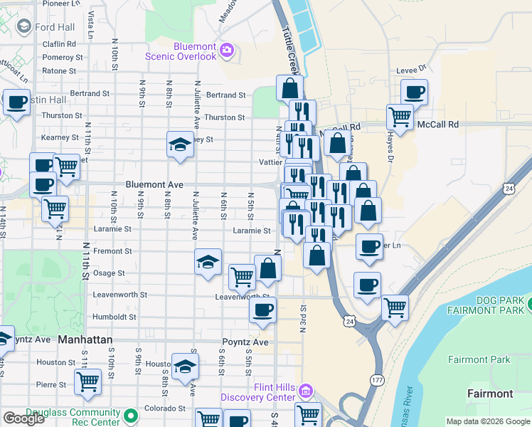 map of restaurants, bars, coffee shops, grocery stores, and more near 416 Moro Street in Manhattan