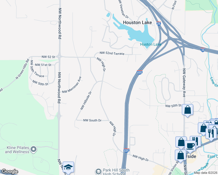 map of restaurants, bars, coffee shops, grocery stores, and more near 3700 Northwest 50th Street in Riverside