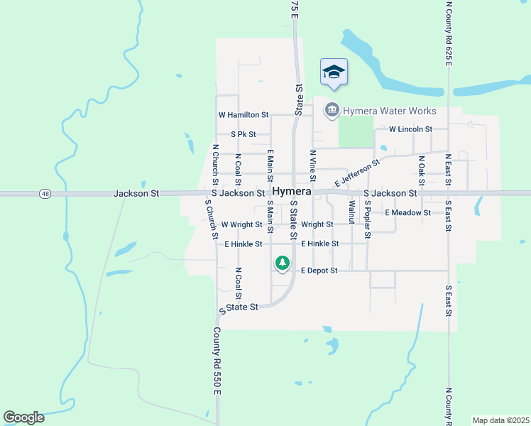 map of restaurants, bars, coffee shops, grocery stores, and more near 103 South Main Street in Hymera