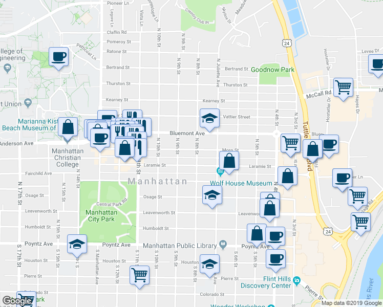 map of restaurants, bars, coffee shops, grocery stores, and more near 800 Moro Street in Manhattan
