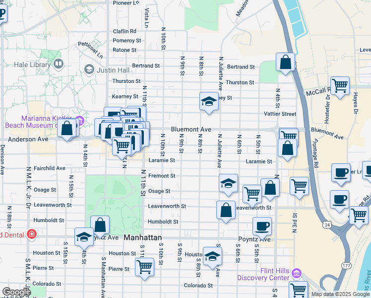map of restaurants, bars, coffee shops, grocery stores, and more near 701 North 9th Street in Manhattan