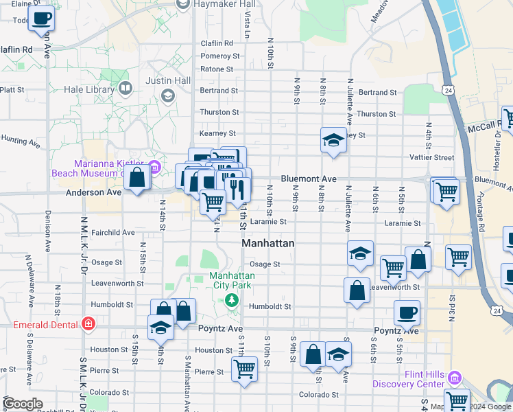 map of restaurants, bars, coffee shops, grocery stores, and more near 615 North 11th Street in Manhattan