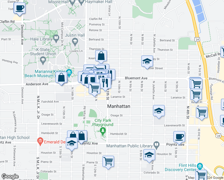 map of restaurants, bars, coffee shops, grocery stores, and more near 615 North 11th Street in Manhattan