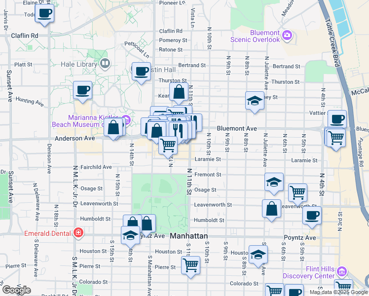 map of restaurants, bars, coffee shops, grocery stores, and more near 615 North 11th Street in Manhattan