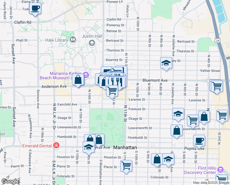 map of restaurants, bars, coffee shops, grocery stores, and more near in Manhattan