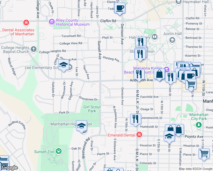 map of restaurants, bars, coffee shops, grocery stores, and more near 610 Fairchild Terrace in Manhattan