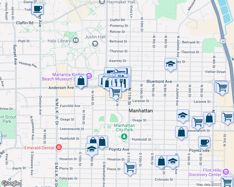 map of restaurants, bars, coffee shops, grocery stores, and more near 617 North 12th Street in Manhattan