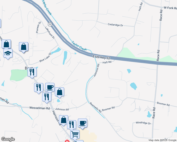 map of restaurants, bars, coffee shops, grocery stores, and more near 5220 Valley Ridge Road in Cincinnati