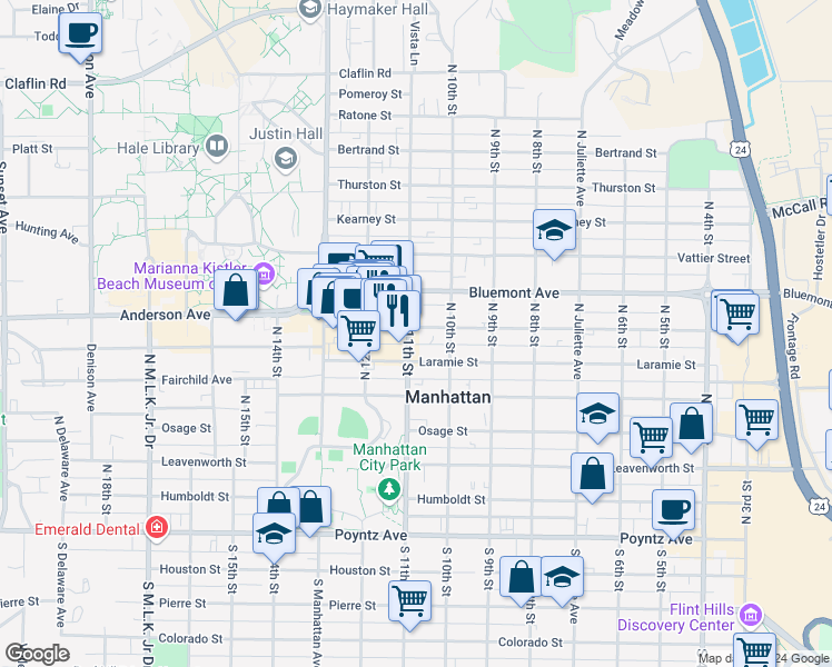 map of restaurants, bars, coffee shops, grocery stores, and more near 615 North 11th Street in Manhattan