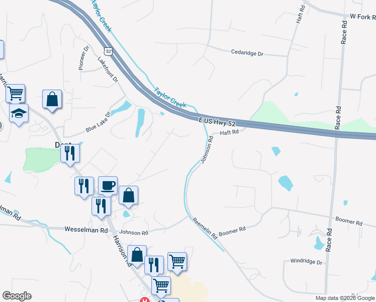 map of restaurants, bars, coffee shops, grocery stores, and more near 5220 Valley Ridge Road in Cincinnati