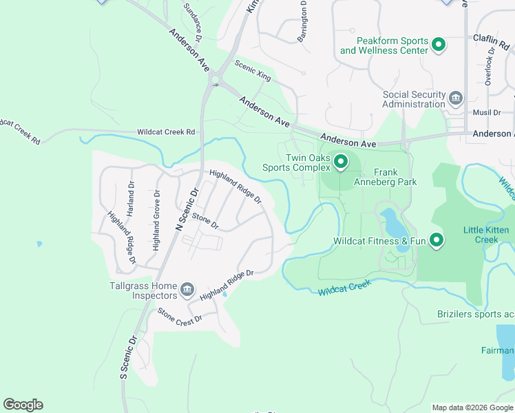 map of restaurants, bars, coffee shops, grocery stores, and more near 721 Highland Ridge Drive in Manhattan