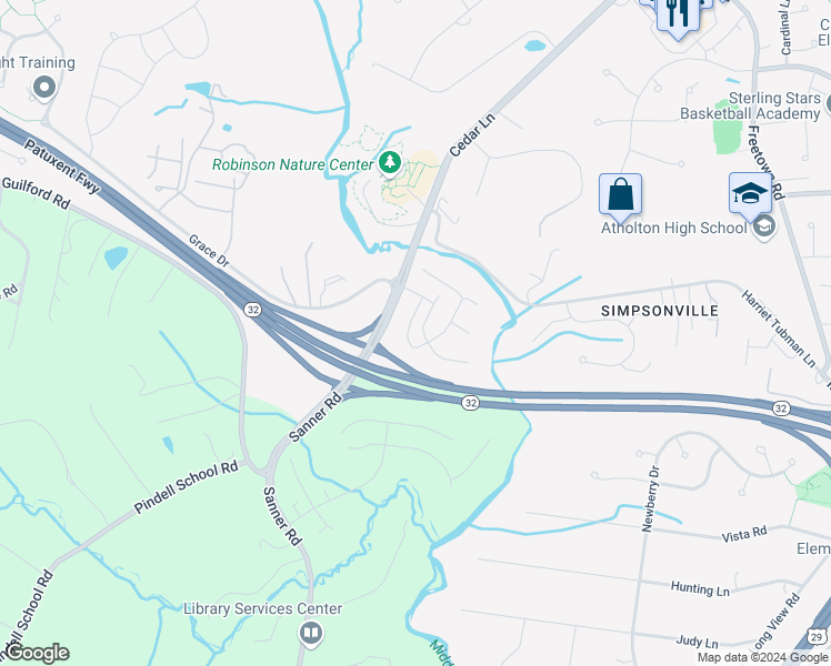 map of restaurants, bars, coffee shops, grocery stores, and more near 6748 Green Mill Way in Columbia