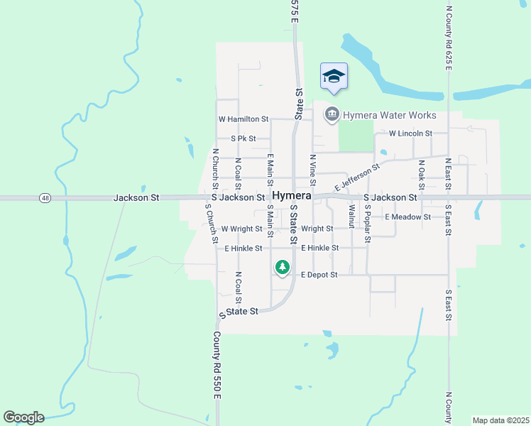 map of restaurants, bars, coffee shops, grocery stores, and more near 103 South Main Street in Hymera