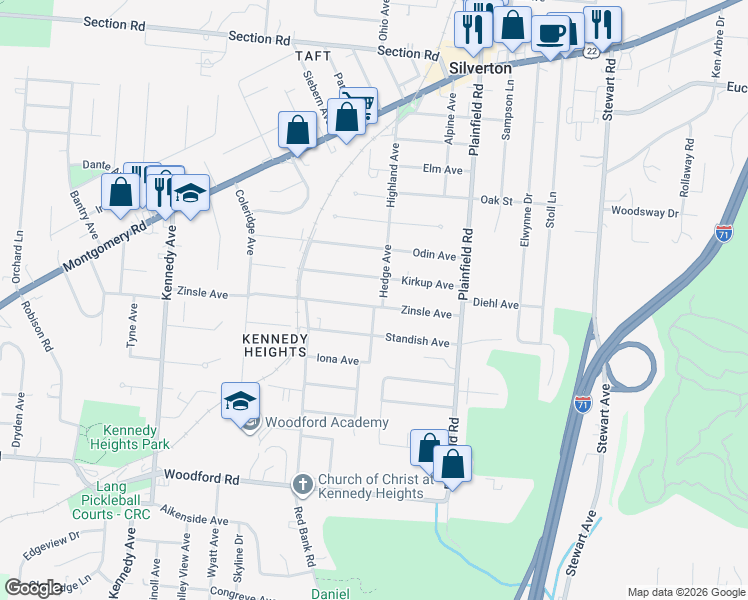 map of restaurants, bars, coffee shops, grocery stores, and more near 3875 Kirkup Avenue in Cincinnati