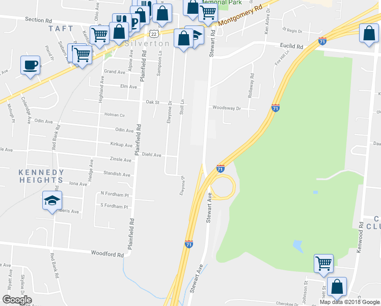 map of restaurants, bars, coffee shops, grocery stores, and more near 6508 Stoll Lane in Cincinnati