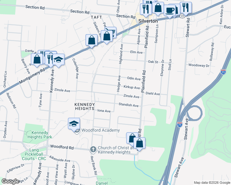 map of restaurants, bars, coffee shops, grocery stores, and more near 3875 Kirkup Avenue in Cincinnati