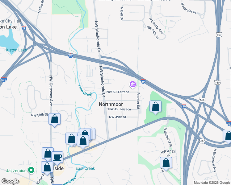 map of restaurants, bars, coffee shops, grocery stores, and more near 2030 Northwest 50 Terrace in Northmoor