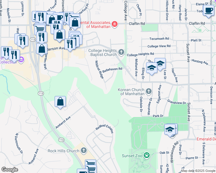 map of restaurants, bars, coffee shops, grocery stores, and more near 833 Wildcat Ridge in Manhattan
