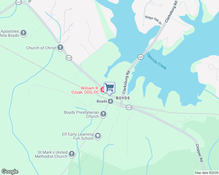 map of restaurants, bars, coffee shops, grocery stores, and more near 15205 Barnesville Road in Montgomery County