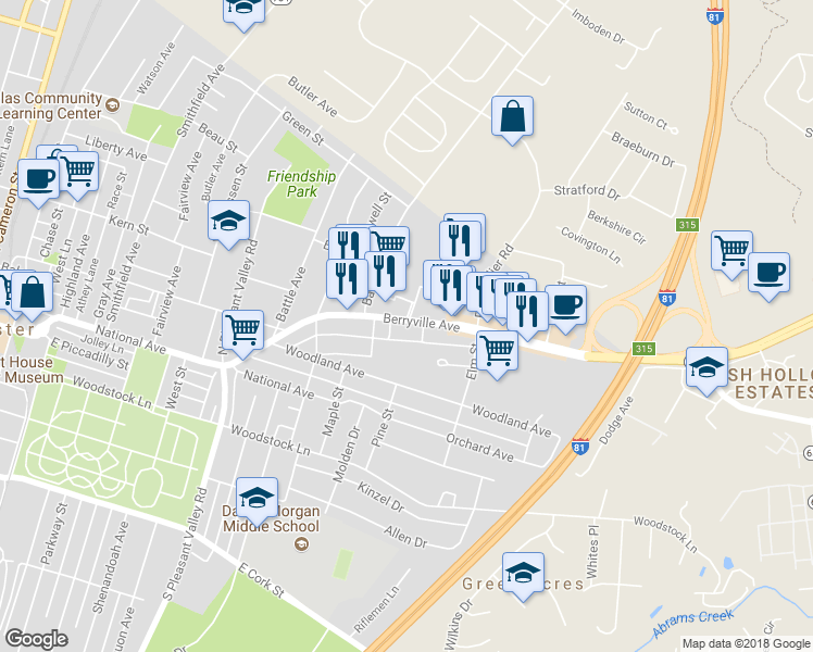 map of restaurants, bars, coffee shops, grocery stores, and more near 827 Berryville Avenue in Winchester